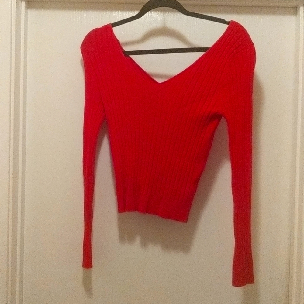 Strappy-back red ribbed v-neck